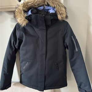Roxy Girl Ski Jacket Black Size 12 L Faux Fur Trim Hooded